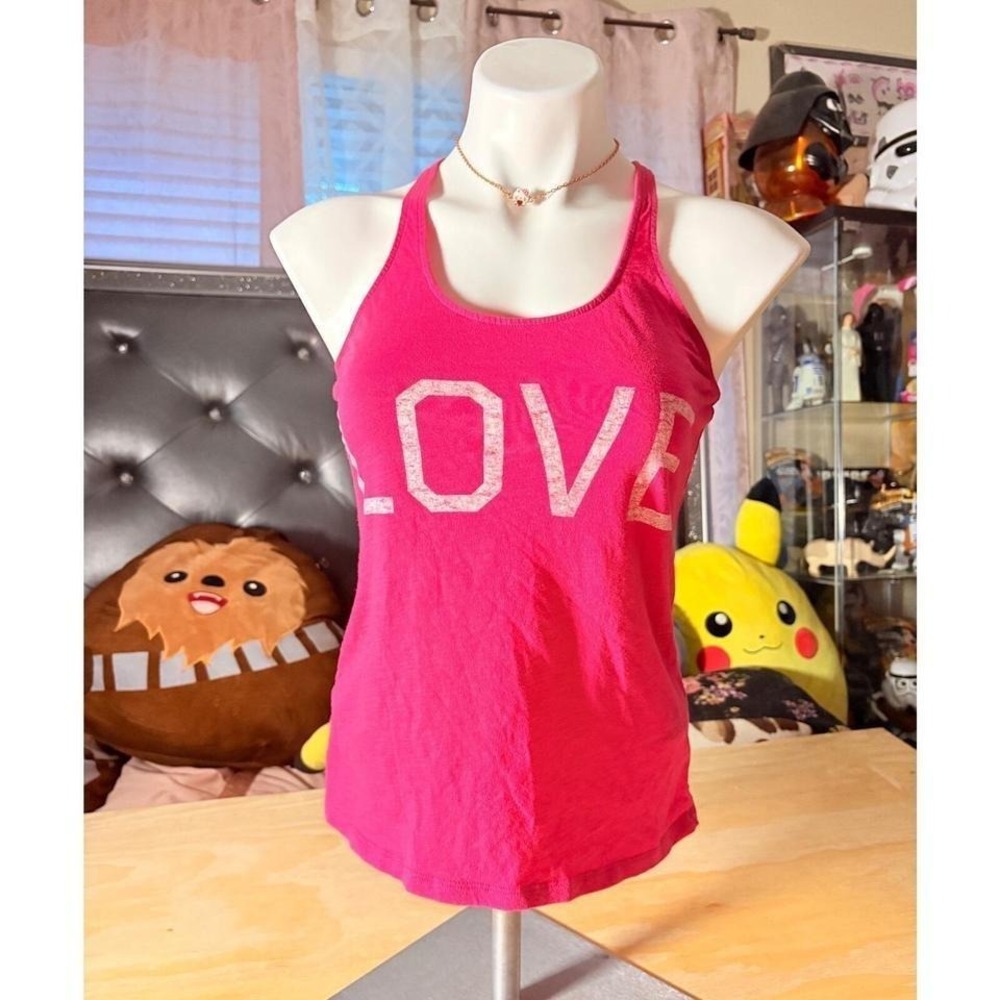 Express Womens Hot Pink LOVE Graphic Racerback Tank Top XS Scoop Neck Casual #2